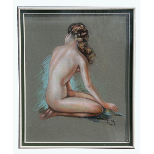 154 - Mid 20th century school - Study of a Female Nude - indistinctly signed lower right, pastel, framed &... 