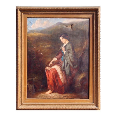 167 - 19th century school - Study of a Young Scottish Woman Wearing a Shawl - oil on canvas, framed, 71 by... 