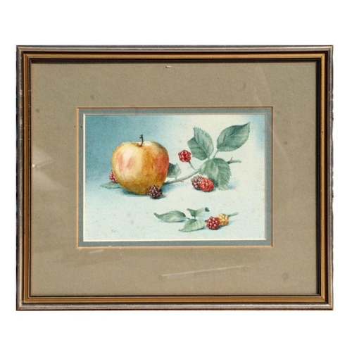 169 - Tarn (modern British) -  Still Life of Blackberries and an Apple - watercolour, signed lower left, f... 