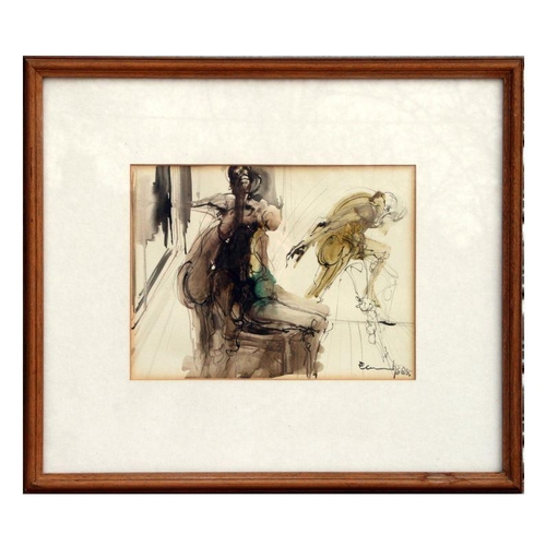 176 - 20th century abstract study of nudes, indistinctly signed and dated 1986 lower right, watercolour, f... 