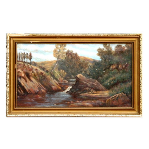 178 - Early 20th century school - Rocky River Scene - oil on canvas, framed, 44 by 24cms.