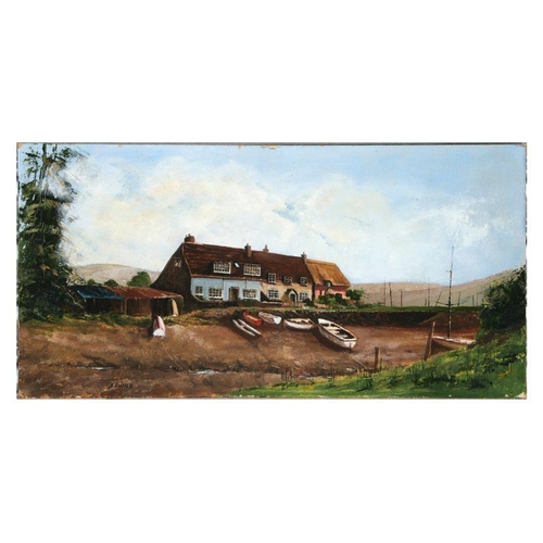 181 - J Russell (20th century British) - Porlock Weir - signed lower left, oil on board, unframed, 61 by 3... 