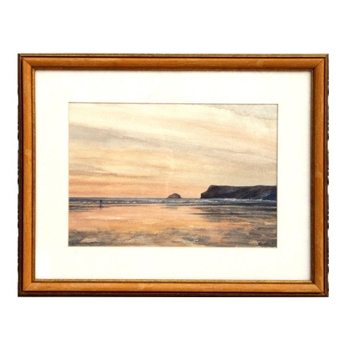 188 - Margaret Croudace (modern British) - Evening Glow Polzeath - watercolour, framed & glazed, 34 by... 