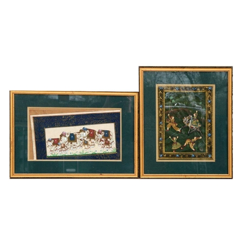 191 - Indian school - Tiger Hunt - watercolour on silk, framed & glazed, 23 by 30cms; together with an... 