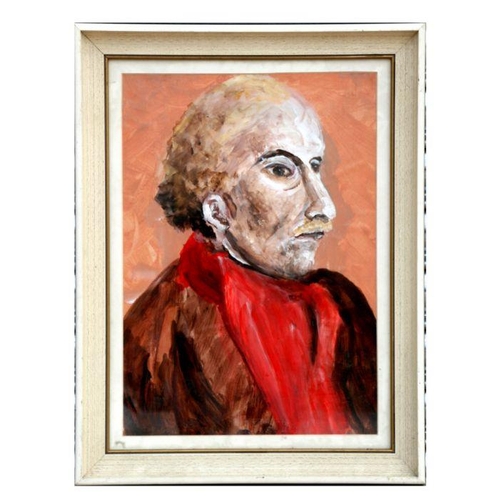 192 - B Preston (20th century British) - Portrait of a Gentleman Wearing a Red Scarf - signed lower right,... 