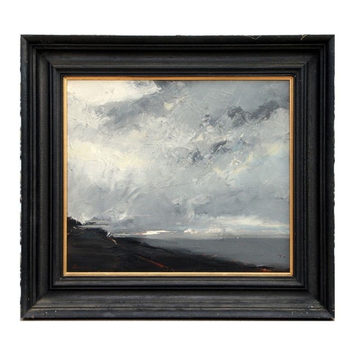 194 - Davies (20th century British) - Grey Coastal Scene - signed lower left, oil on board, framed, 38 by ... 