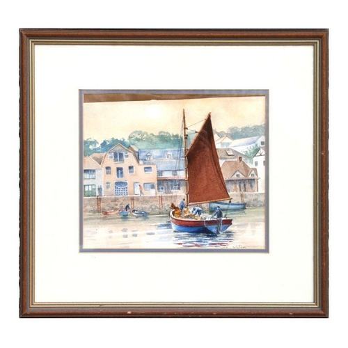 195 - 20th century school - Fishing Boat in a Harbour - watercolour, framed & glazed.