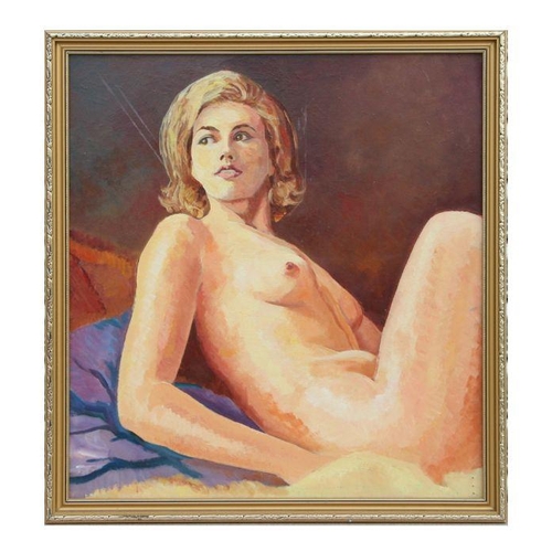 198 - 20th century school - Study of a Female Nude - oil on board, framed, 50 by 55cms.