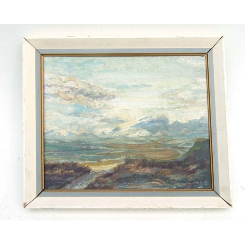 201 - Early 20th century school - Sand dunes, initialled DBG, oil on board, framed. 27 by 22cm