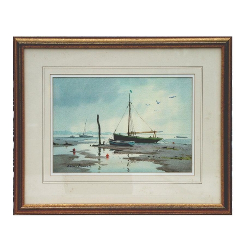 208 - Denis Pannett (b1939) - On the Mud Flats - signed lower left, watercolour, framed & glazed, 34 b... 