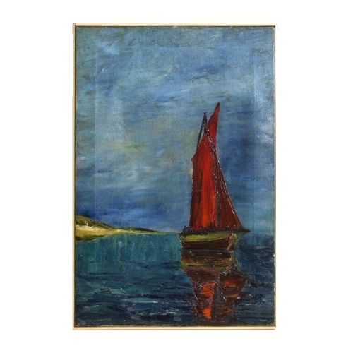 221 - Haja - A Seascape with a Red Sailed Yacht - oil on canvas, signed lower right, framed & glazed, ... 