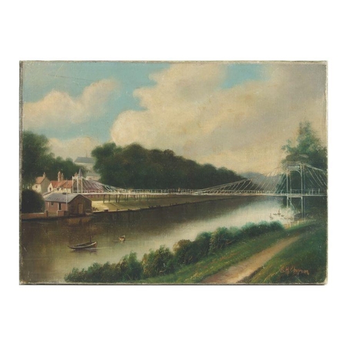 222 - C H Chapman - Saltash Foot Bridge - oil on canvas, signed lower right, unframed, 56 by 41cms.