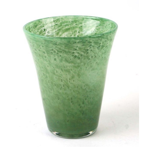 231 - A Nazeing mottled green glass vase. 20cm high