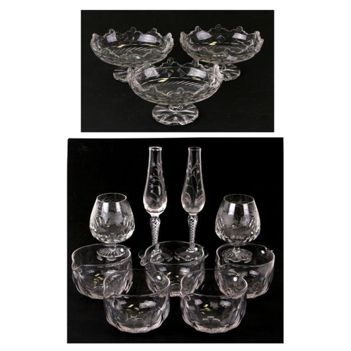 232 - Three 19th century cut glass bonbon dishes; together with five 19th century wine glass rinsers and o... 