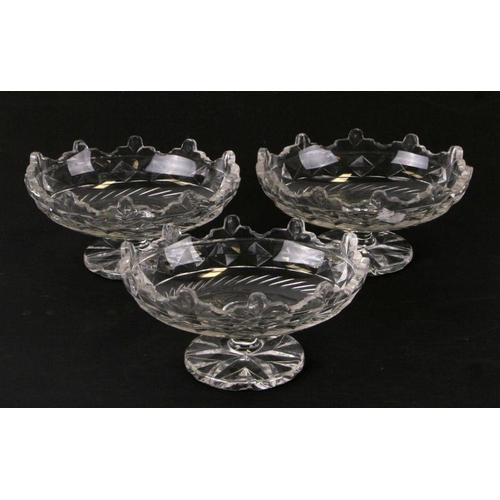 232 - Three 19th century cut glass bonbon dishes; together with five 19th century wine glass rinsers and o... 