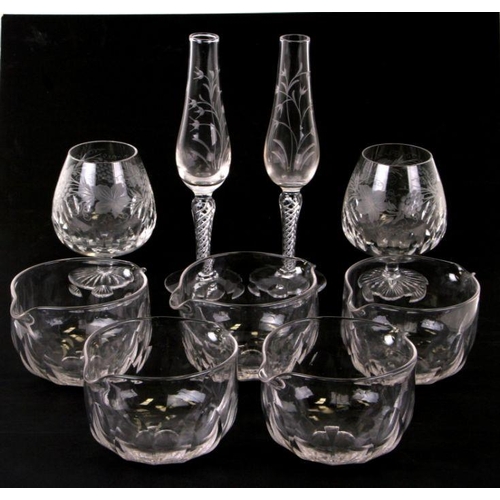 232 - Three 19th century cut glass bonbon dishes; together with five 19th century wine glass rinsers and o... 