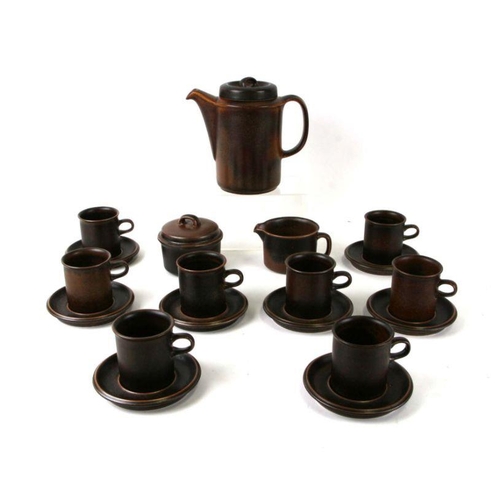 261 - A mid 20th century Arabia pottery Finland Ruska coffee set designed by Ulla Procope