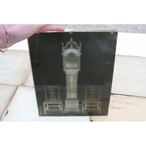 302 - A large quantity of glass photographic plates depicting antique furniture, possibly for an early auc... 