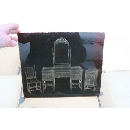 302 - A large quantity of glass photographic plates depicting antique furniture, possibly for an early auc... 