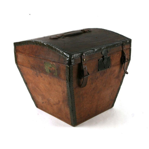 309 - A French leather covered dome topped hat box or travel box, 37cms wide.