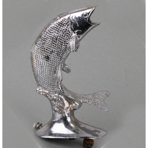 313 - A chrome plated accessory car mascot in the form of a leaping salmon, 18cms high.