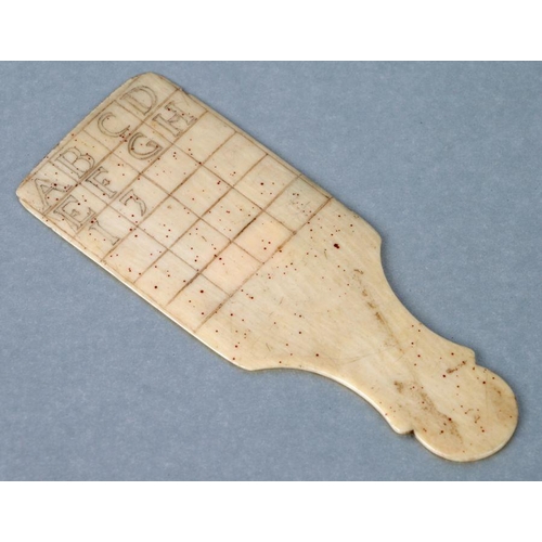 326 - An early 19th century ivory horn book partially engraved with the capital letters A through to J, 13... 