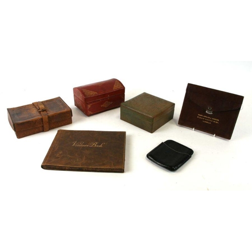 349 - A dome topped leather dressing table box; together with a leather cigar box; and other similar boxes... 