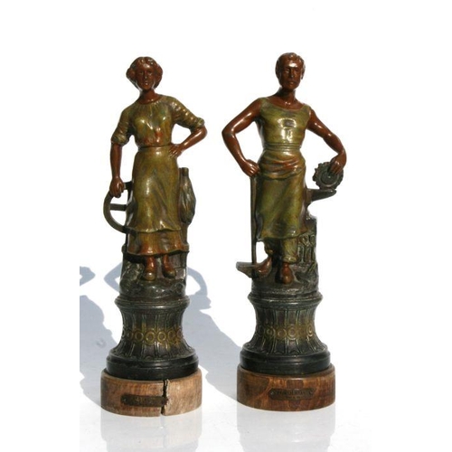 360 - A pair of French spelter figures 'Fileuse' and 'Forgeron', 29cms high (2).