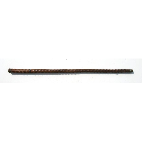 386 - A briar wood walking stick, the metal cap unscrewing to reveal a stemmed cup, the stick enclosing a ... 