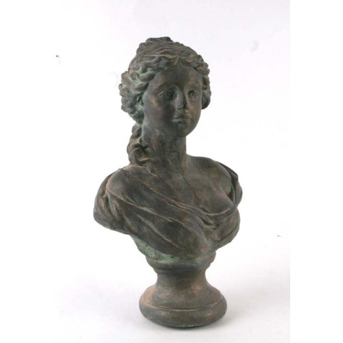 410 - A bronzed plaster bust of a lady in the classical taste, 40cms high.