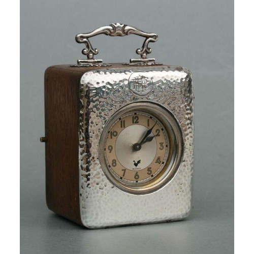 415 - A silver mounted oak cased carriage time piece, Birmingham 1905, 11cms high.