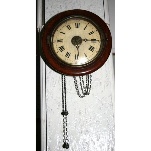 420 - A 19th century mahogany cased postman's alarm clock, the white painted dial with Roman numerals, 21c... 