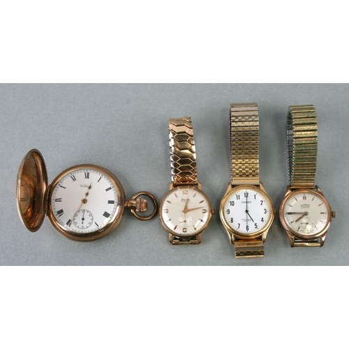 422 - A Waltham gold plated hunter pocket watch, the white dial with Roman numerals, subsidiary seconds di... 