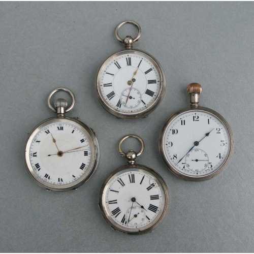 424 - Four silver open faced pocket watches, various dates and makers (a/f) (4).