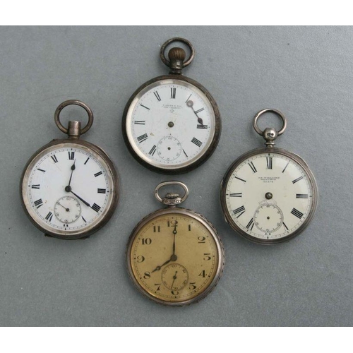 425 - Four silver open faced pocket watches, various dates and makers (a/f) (4).