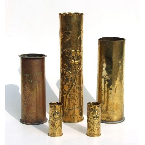 61 - A group of five WWI trench art shell cases. largest 35cm high (5)