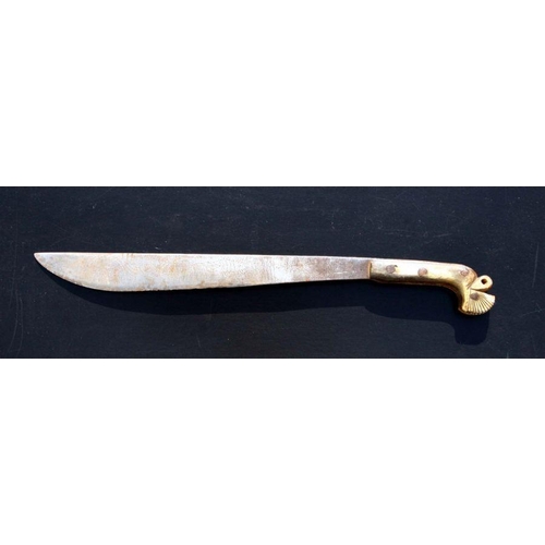 65 - An Indonesian Parang / machete with horn handle, the blade engraved with stylised fish, 51cms long.