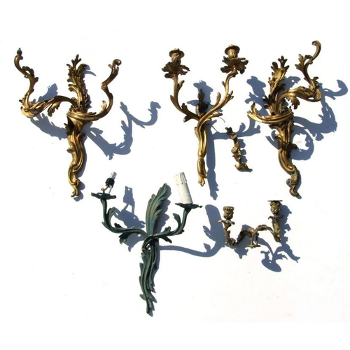 654 - A group of rococo style ormolu wall sconces (a/f).