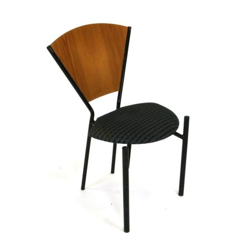 670 - A set of eight 20th century Italian design chairs with fan shaped plywood backs ad upholstered seats... 