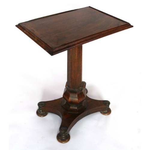 677 - A William IV rosewood side table with moulded rectangular top on an octagonal tapering column and qu... 