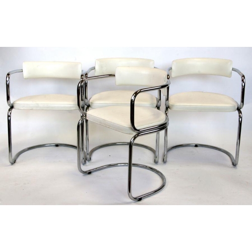 679 - A set of four French Soudex Vinyl tubular chrome and white vinyl dining chairs (4).