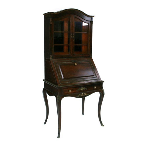 682 - A 19th century French rosewood bureau bookcase, the dome top glazed superstructure with a shelved in... 