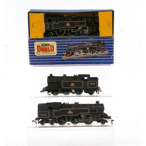 69 - A Hornby OO locomotive and tender EDL18 Standard Class 2-6-4, black BR livery, boxed; and two others... 