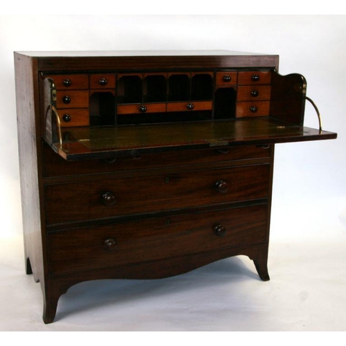 736 - A 19th century mahogany Secretaire chest with a fall-front revealing a fitted interior above two lon... 