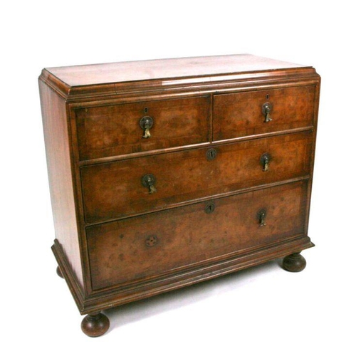 785 - A burr walnut chest of two short and two graduated long drawers, on bun feet, 90cms wide.