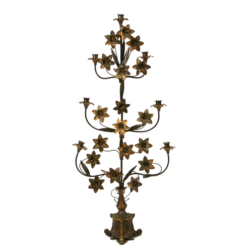 662 - A large continental gilt metal seven sconce table candelabrum, 104cms high.