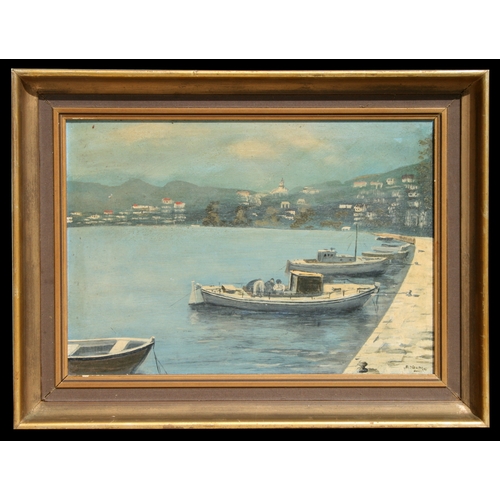 117 - R Young (modern British) - Harbour Scene with Boats in the Foreground - oil on board, signed lower r... 