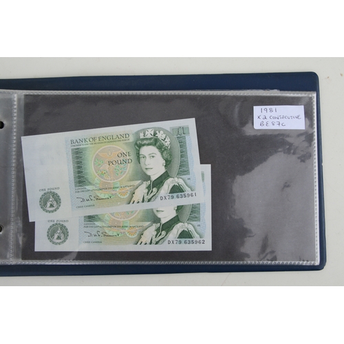 429 - An album containing English banknotes to include 10 shilling note, £1 notes and £5 notes, some in un... 