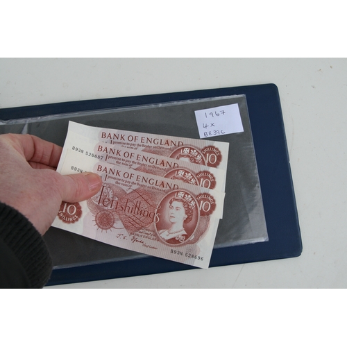 429 - An album containing English banknotes to include 10 shilling note, £1 notes and £5 notes, some in un... 