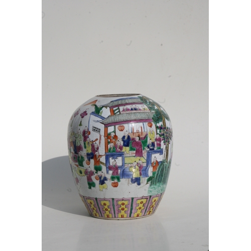 526 - A Chinese famille rose vase decorated with figures in a procession, 26cms high.Condition ReportLacks... 